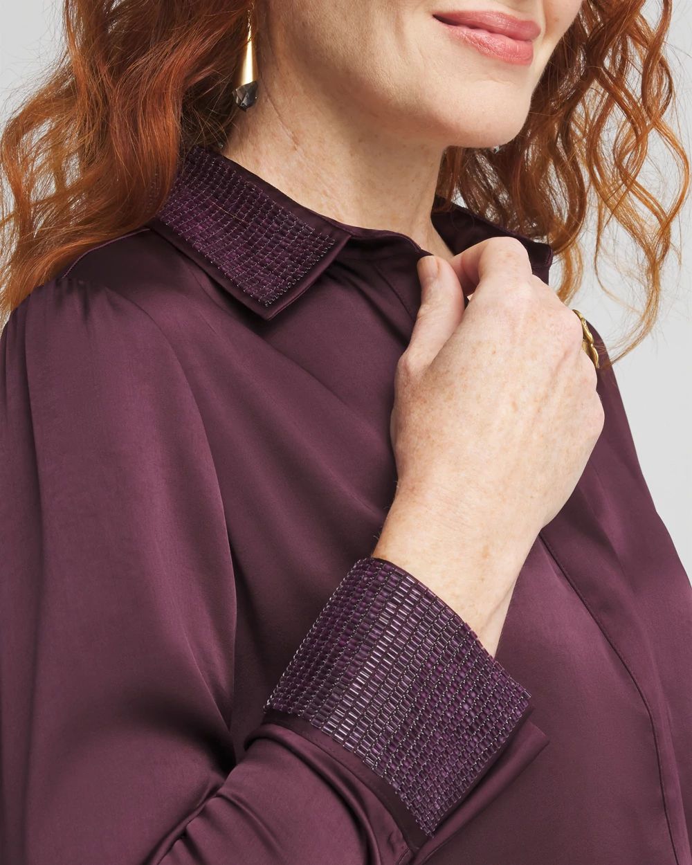 Satin Embroidered Shirt Dress click to view larger image.