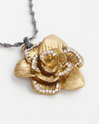 Gold Tone Flower Pendant Necklace click to view larger image.