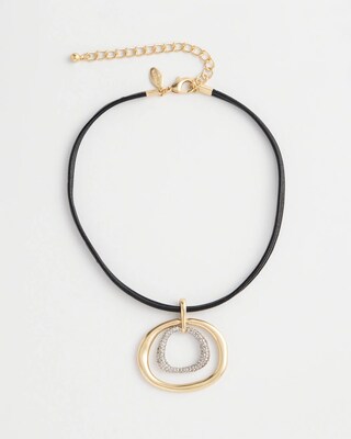 Pavé Pendant Faux Leather Necklace click to view larger image.
