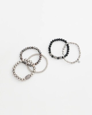 Set of Five Hematite Stretch Bracelets