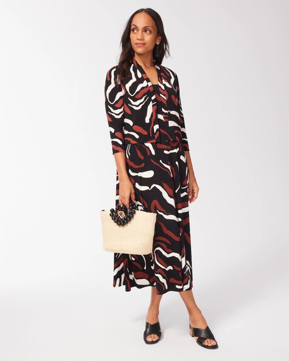 Travelers Abstract Print Cropped Cardigan