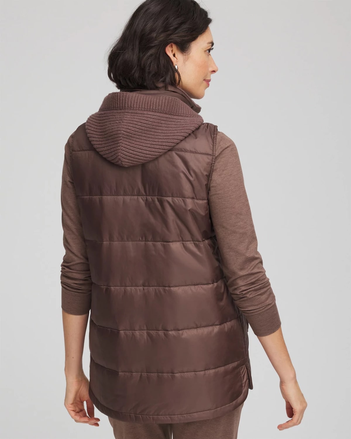 Chico's Quilted Hooded Vest In Walnut In Brown