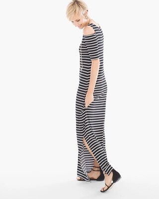 Cold-Shoulder Striped Maxi Dress