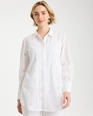 Embroidered Trapunto-Trim Tunic