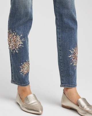 Embellished Starbursts Girlfriend Slim Ankle Jeans click to view larger image.