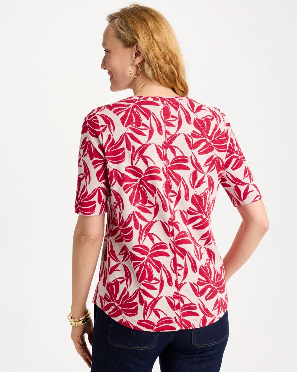 Printed Cotton Slub V-Neck Tee click to view larger image.