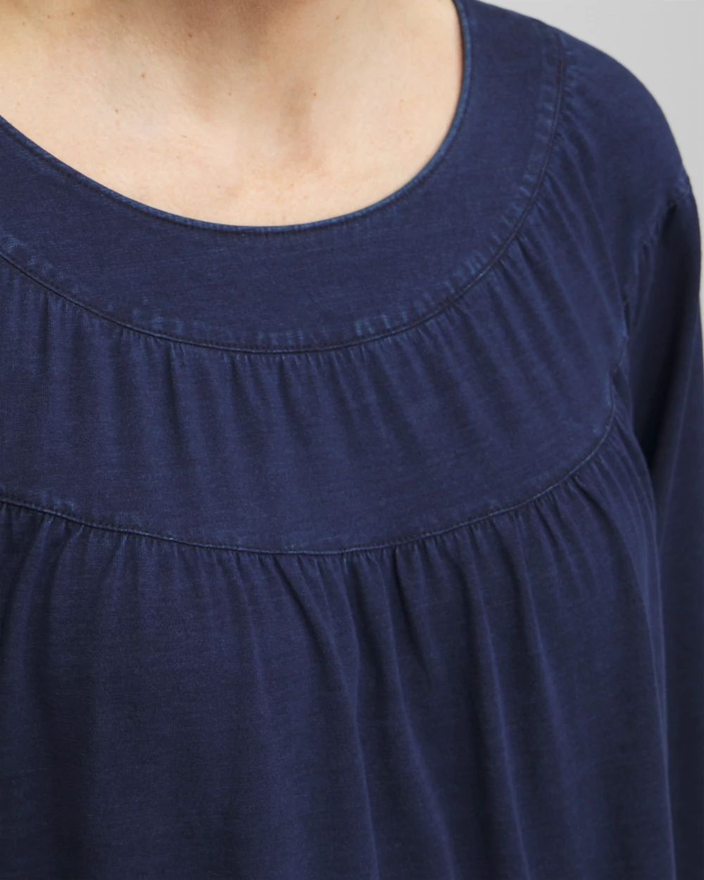 Faux Denim Eyelet Trim Top