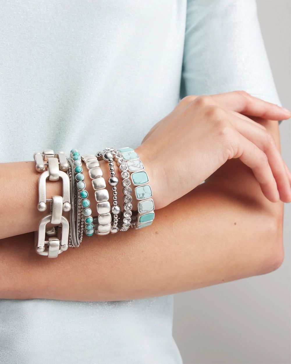 Silvertone Link Chain Stretch Bracelet