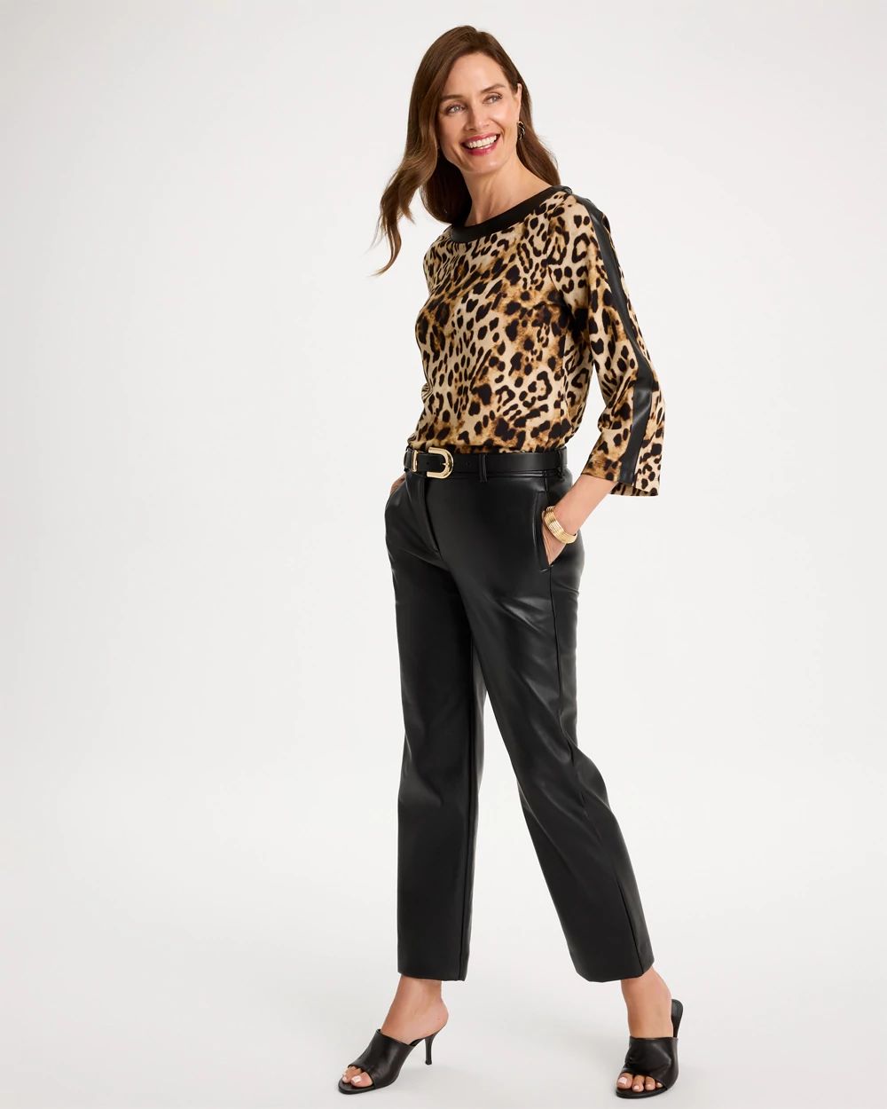 Ponte Knit Animal Faux Leather-Trim Top click to view larger image.