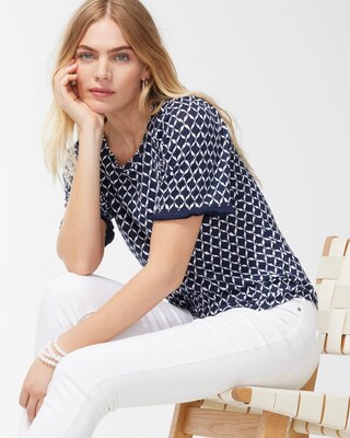 Linen Ikat Print Fringe Sleeve Tee