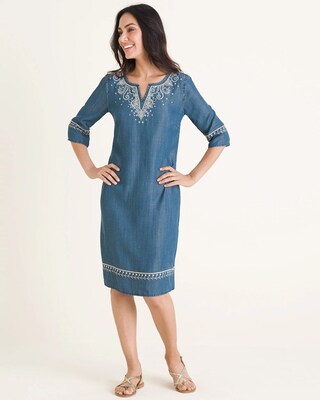 Embroidered Denim Dress
