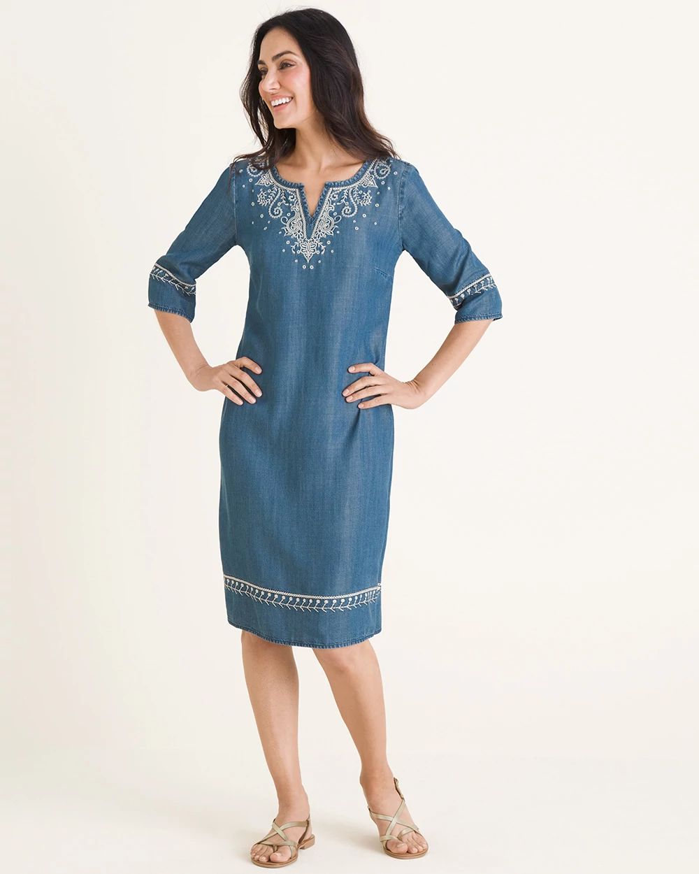 Embroidered Denim Dress