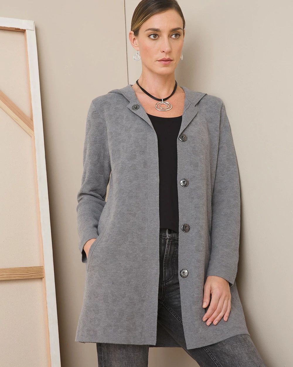 Tonal Animal-Print Cardigan/Coat