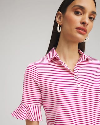 Zenergy® UPF Knit Stripe Ruffle Polo click to view larger image.