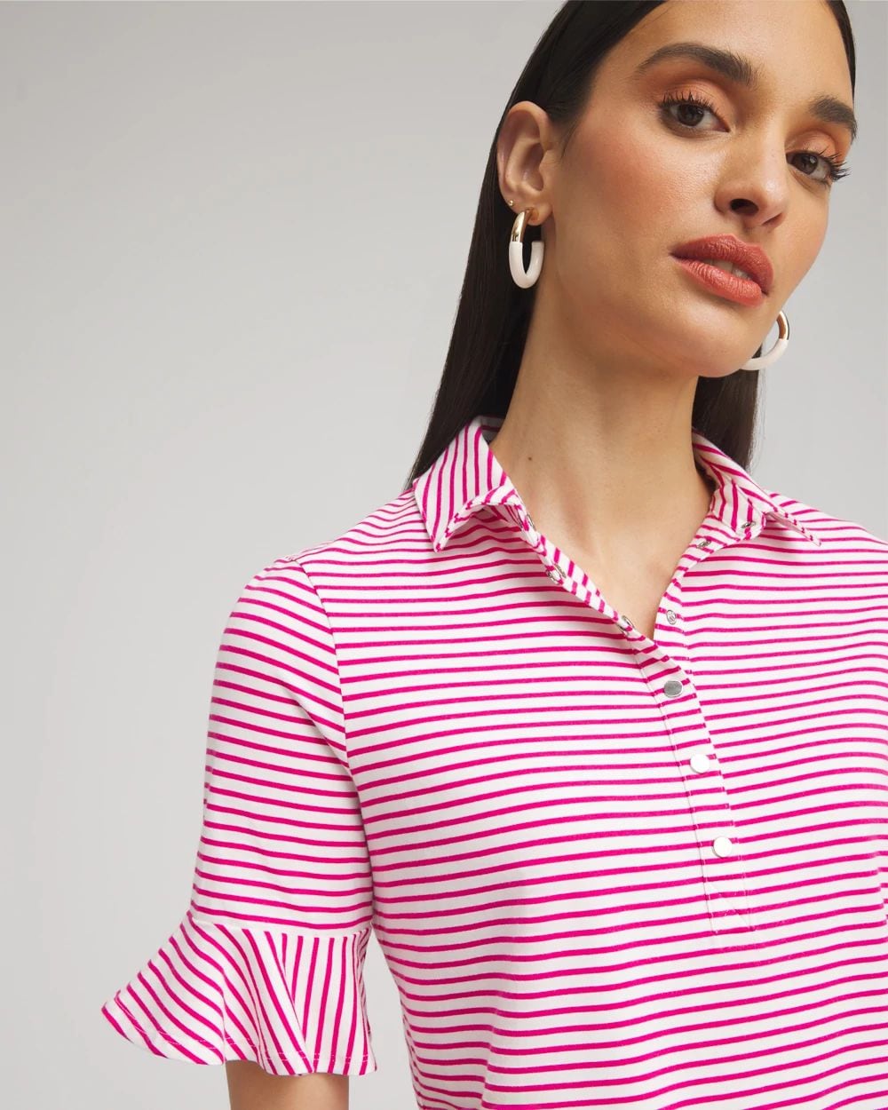 Zenergy® UPF Knit Stripe Ruffle Polo click to view larger image.