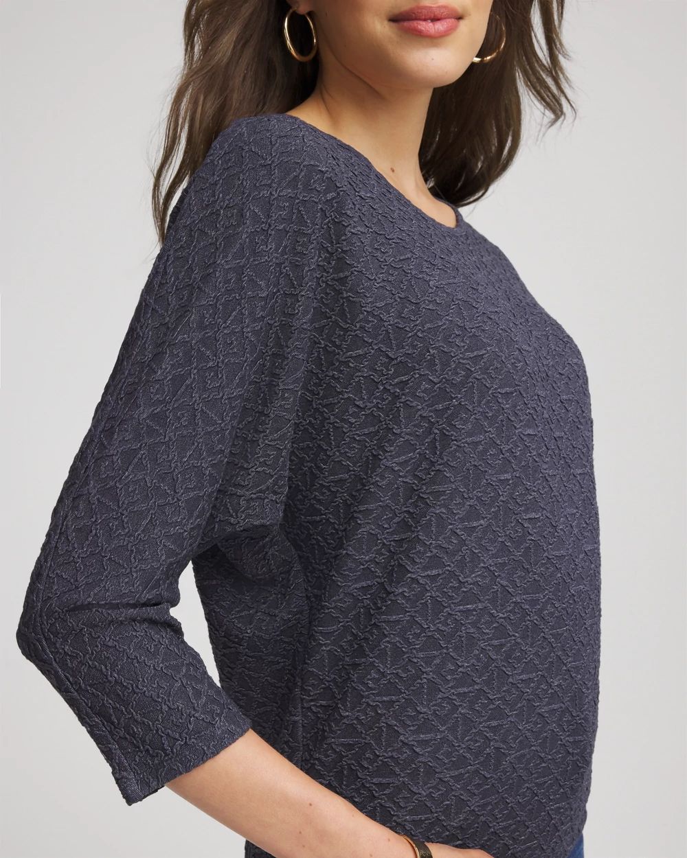 Textured Denim-Motif Tapered-Hem Top