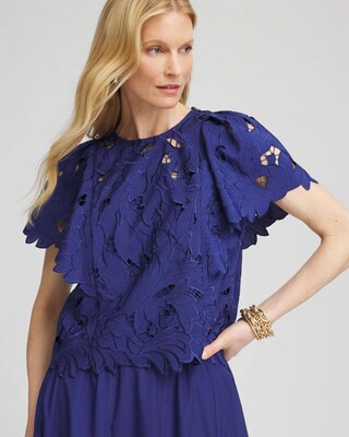 Lace Detail Flutter Sleeve Top click to view larger image.
