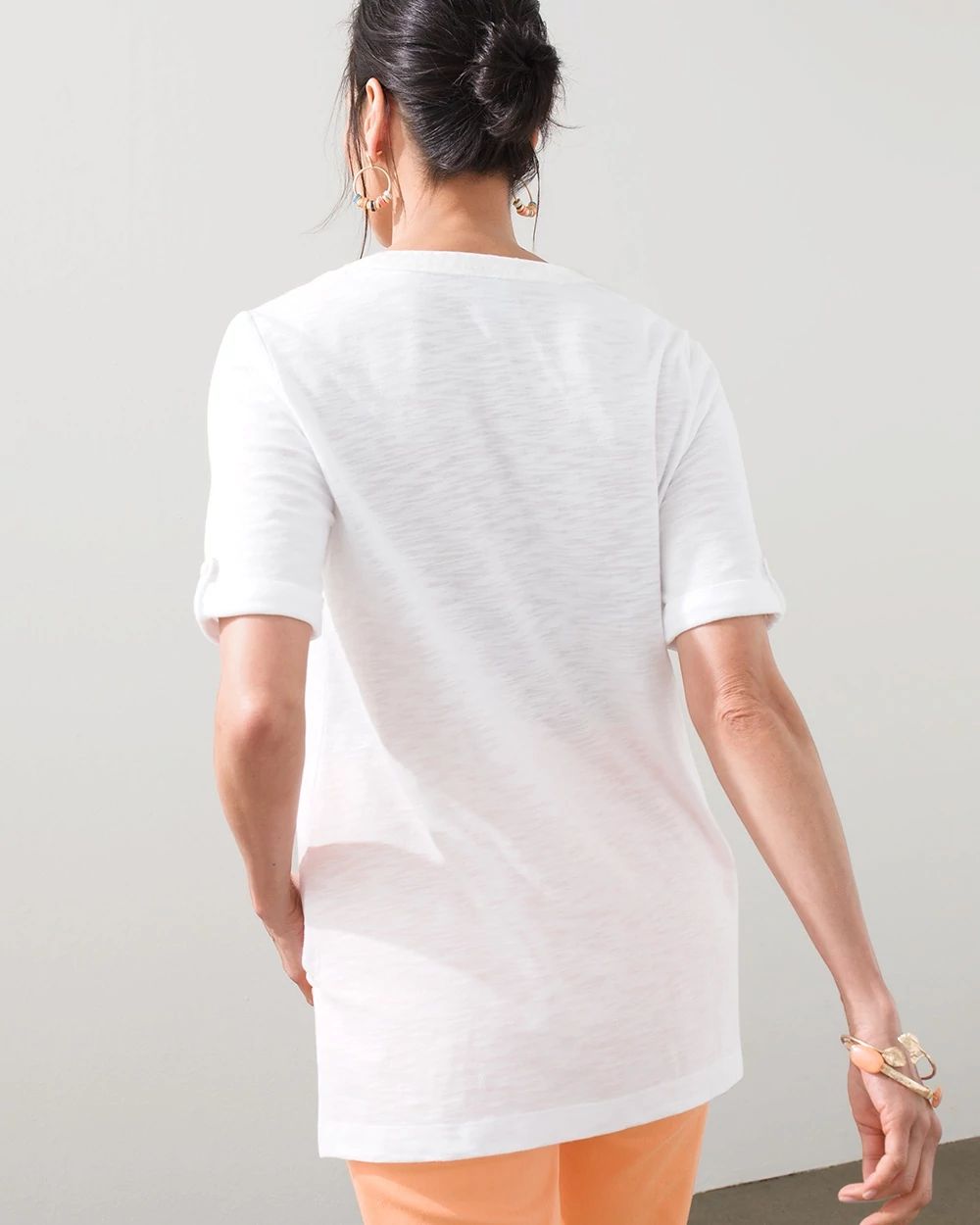 Sequin Trim Notch Neck Tunic