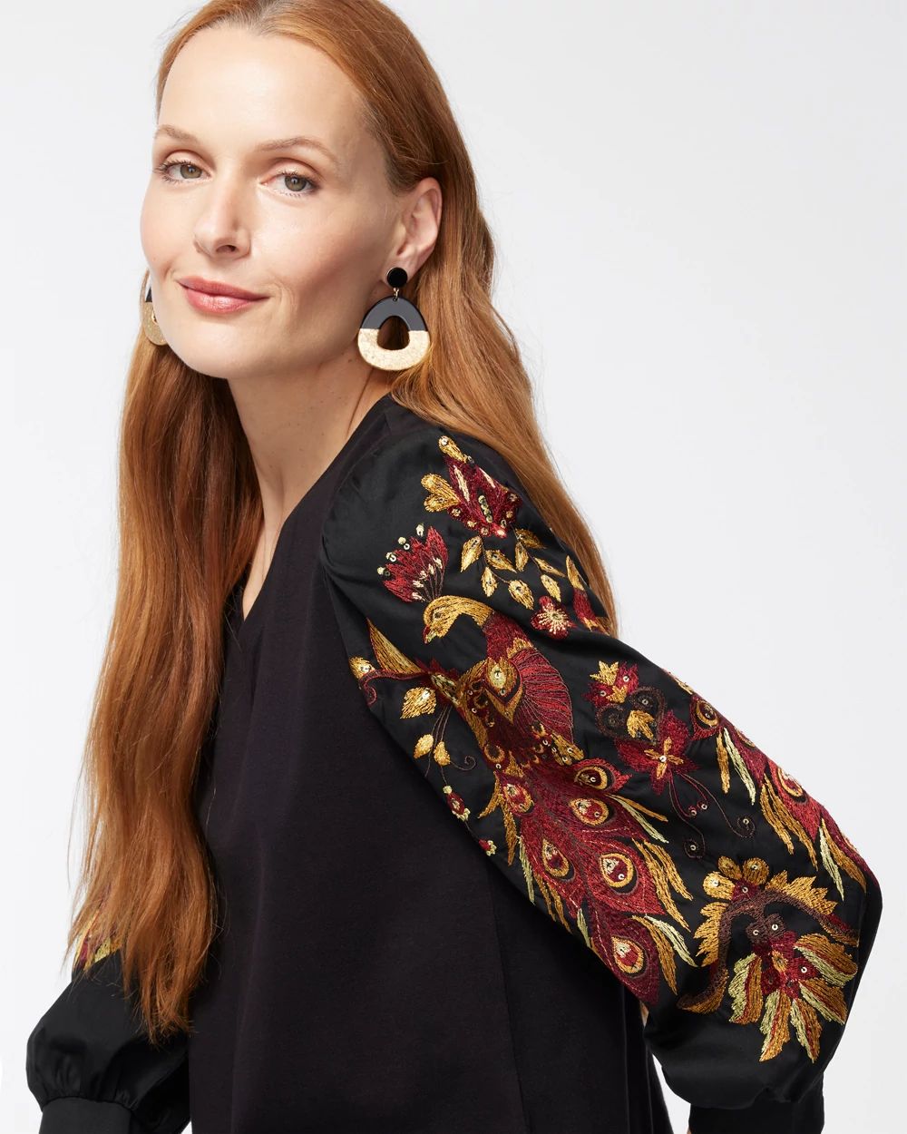 Embroidered Peacock Tee