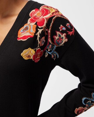 Black Embroidered Floral Cardigan