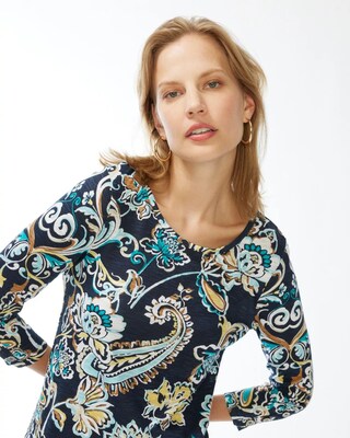 Paisley Button Sleeve Slub Tunic