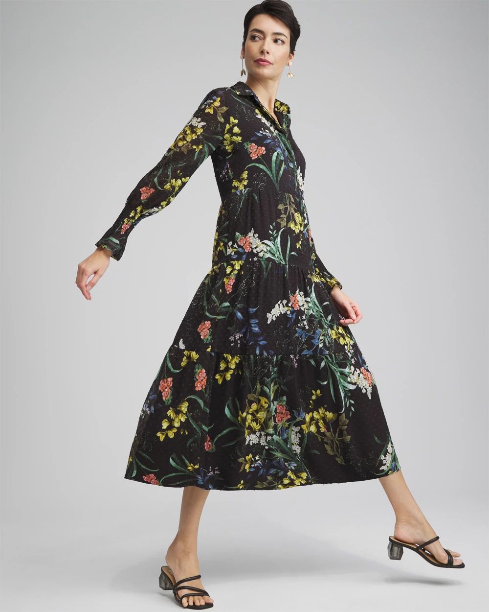 Floral Jacquard Tiered Dress