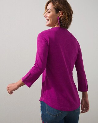 3/4 Sleeve Rib Detail Slub Tee