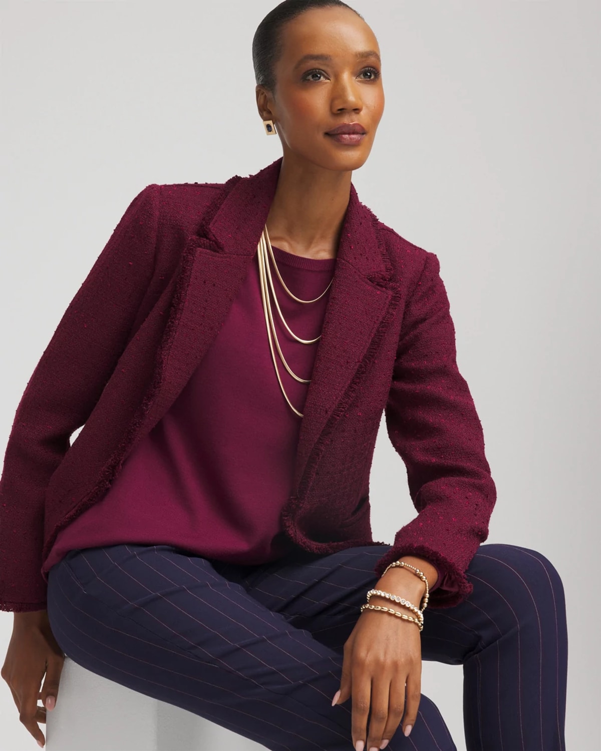 Chico's Ella Ribbed-bateau Pullover Sweater In Deep Chianti In Purple