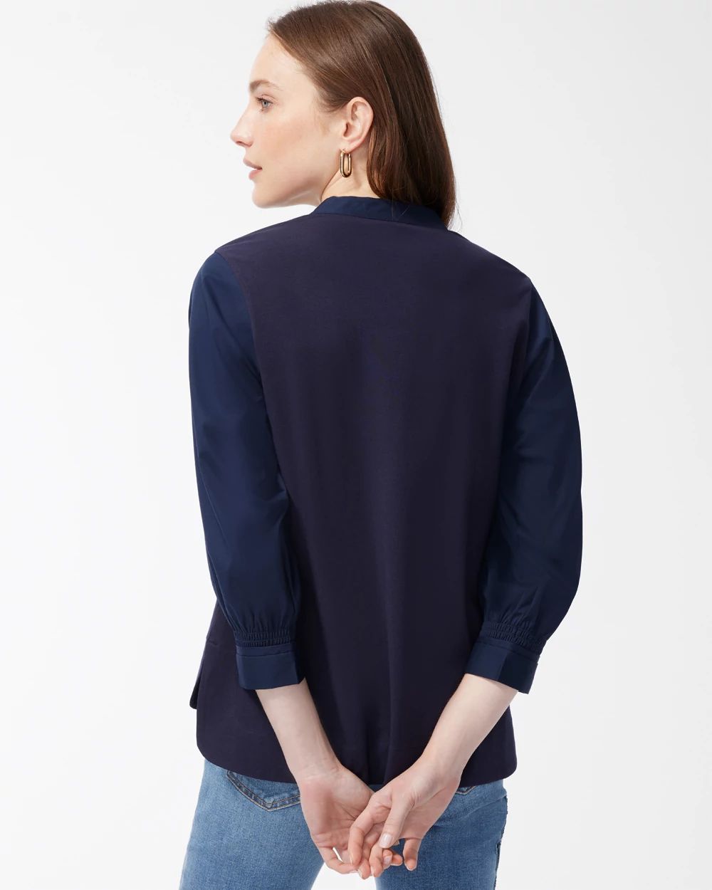 Knit Woven Henley Top click to view larger image.