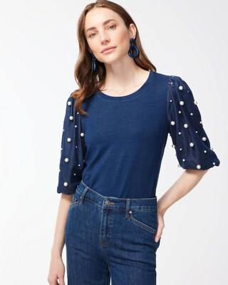 Faux Denim Embellished Tee