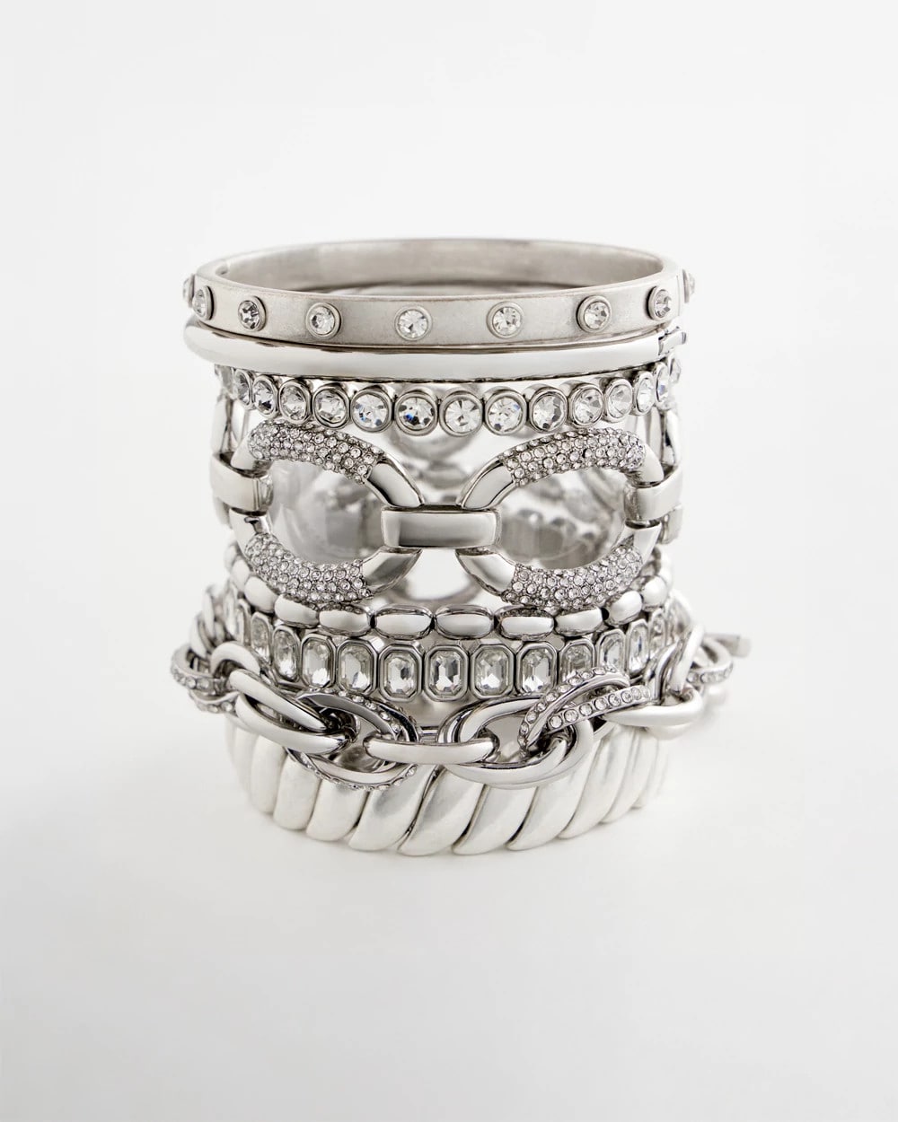 Silvertone Bezel Set Stretch Tennis Bracelet