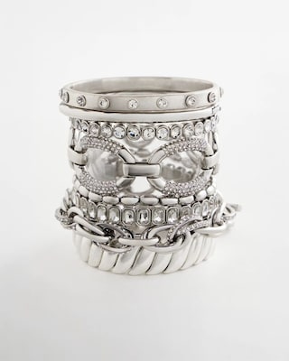 Silvertone Bezel Set Stretch Tennis Bracelet click to view larger image.
