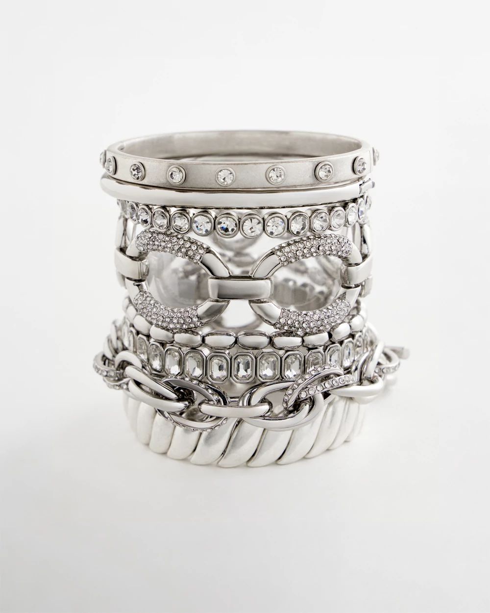 Silvertone Bezel Set Stretch Tennis Bracelet