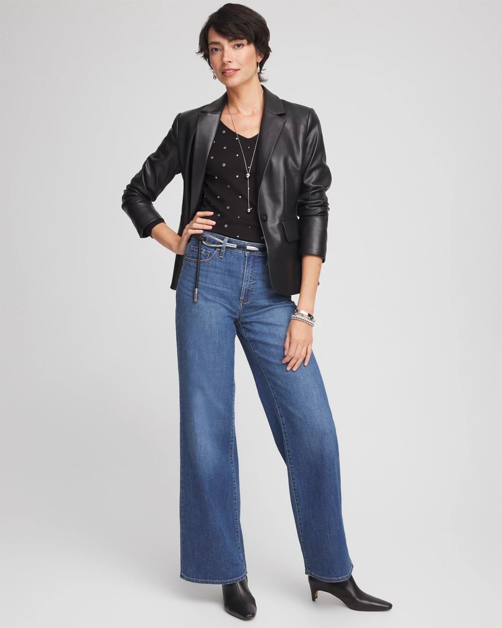 Faux Leather Peplum Blazer click to view larger image.