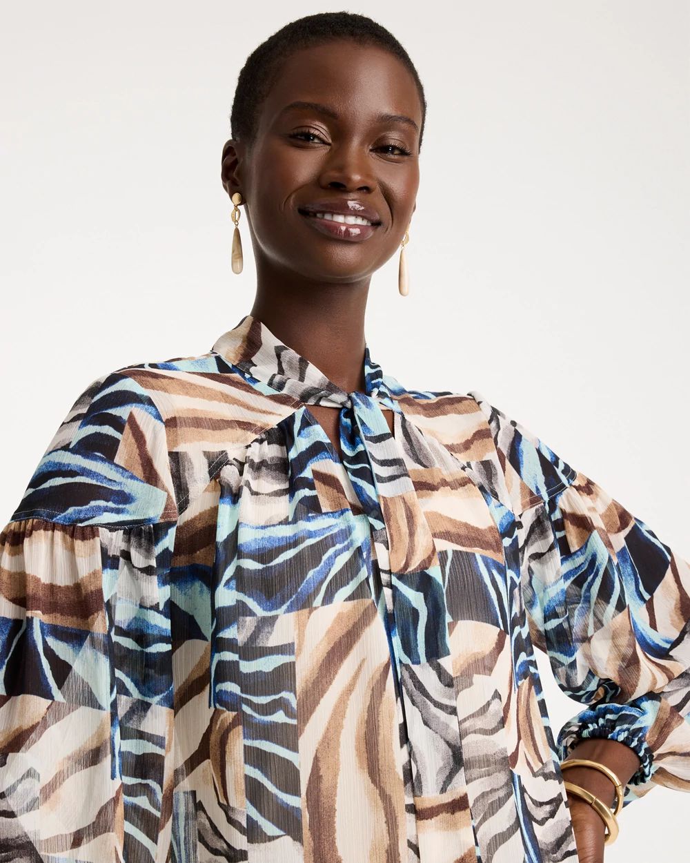 Crinkle Chiffon Tie-Front Blouse click to view larger image.