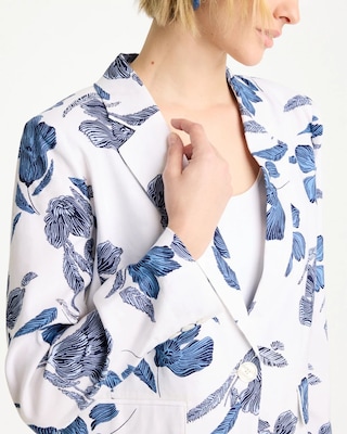 Linen Printed Piped Boyfriend Blazer click to view larger image.