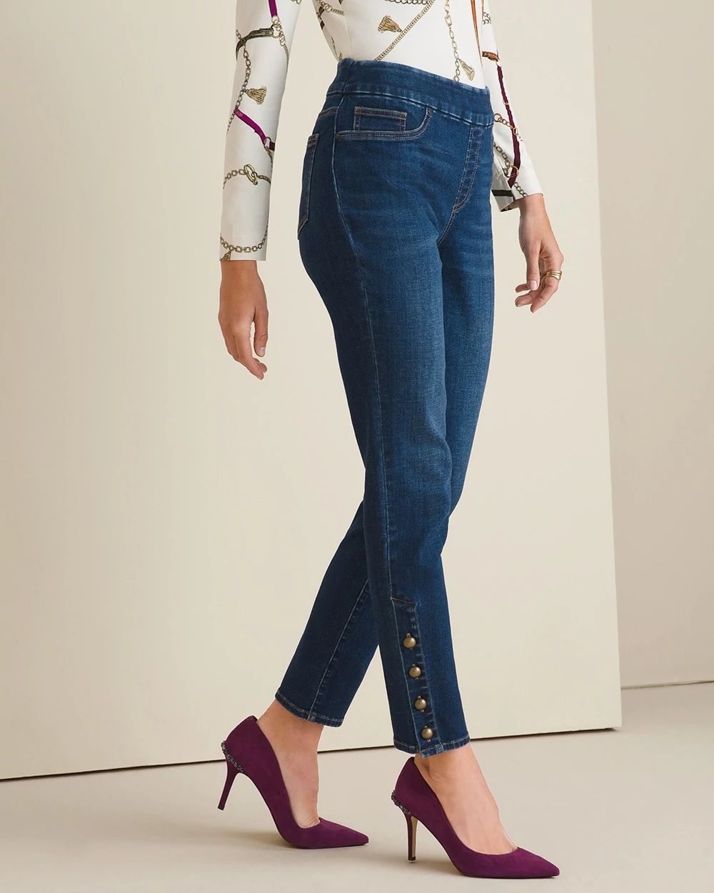 Button Hem Pull-on Ankle Jeggings