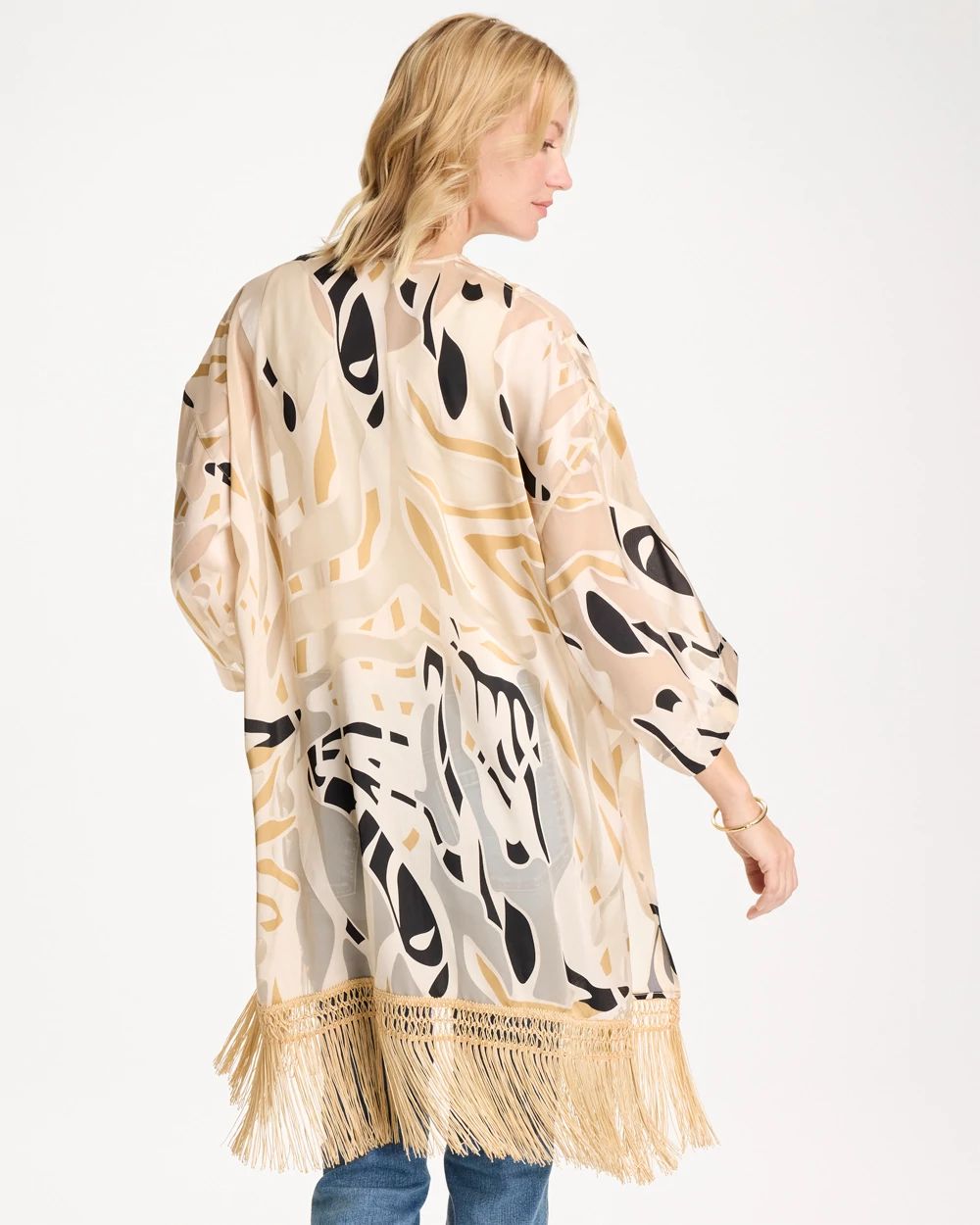 Woven Long Fringed Kimono click to view larger image.