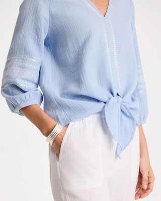 Cotton Gauze Tie-Front Blouse click to view larger image.