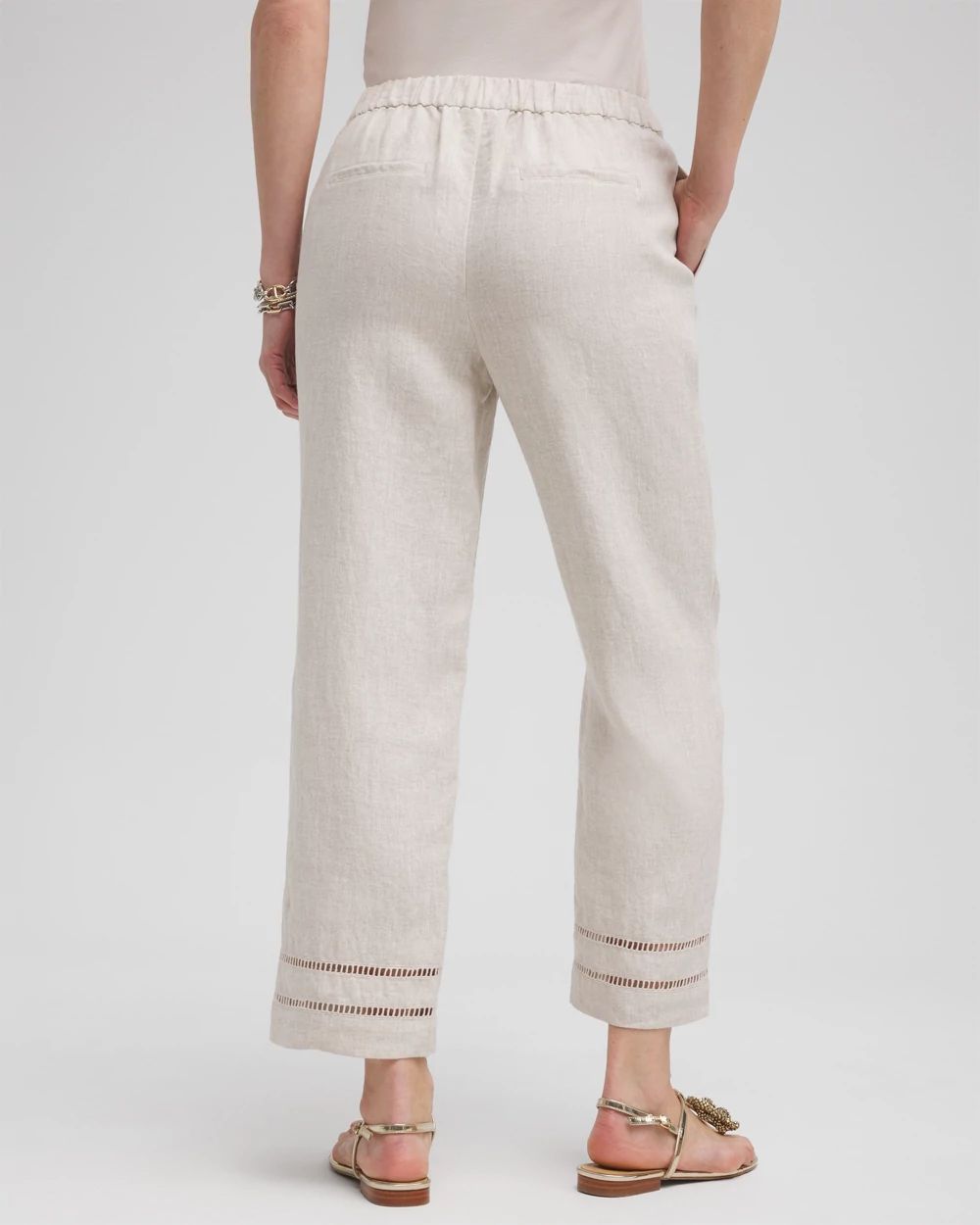 Linen Ladder Trim Cropped Pants