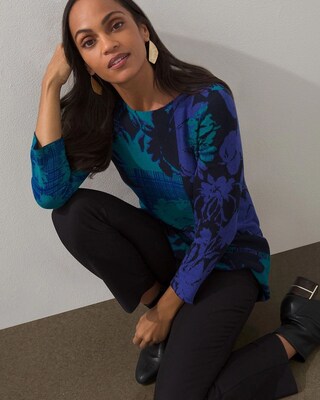 Floral Double Knit Tunic Sweater