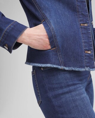Fray Hem Embroidered Denim Jacket click to view larger image.