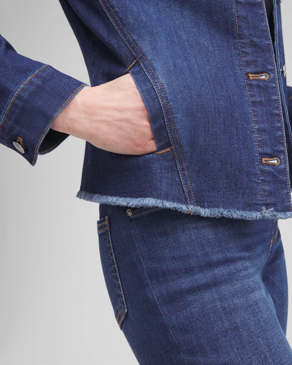 Fray Hem Embroidered Denim Jacket