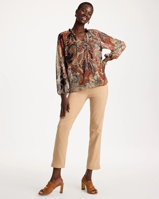 Printed Georgette Ruffled Tie-Neck Blouse click to view larger image.
