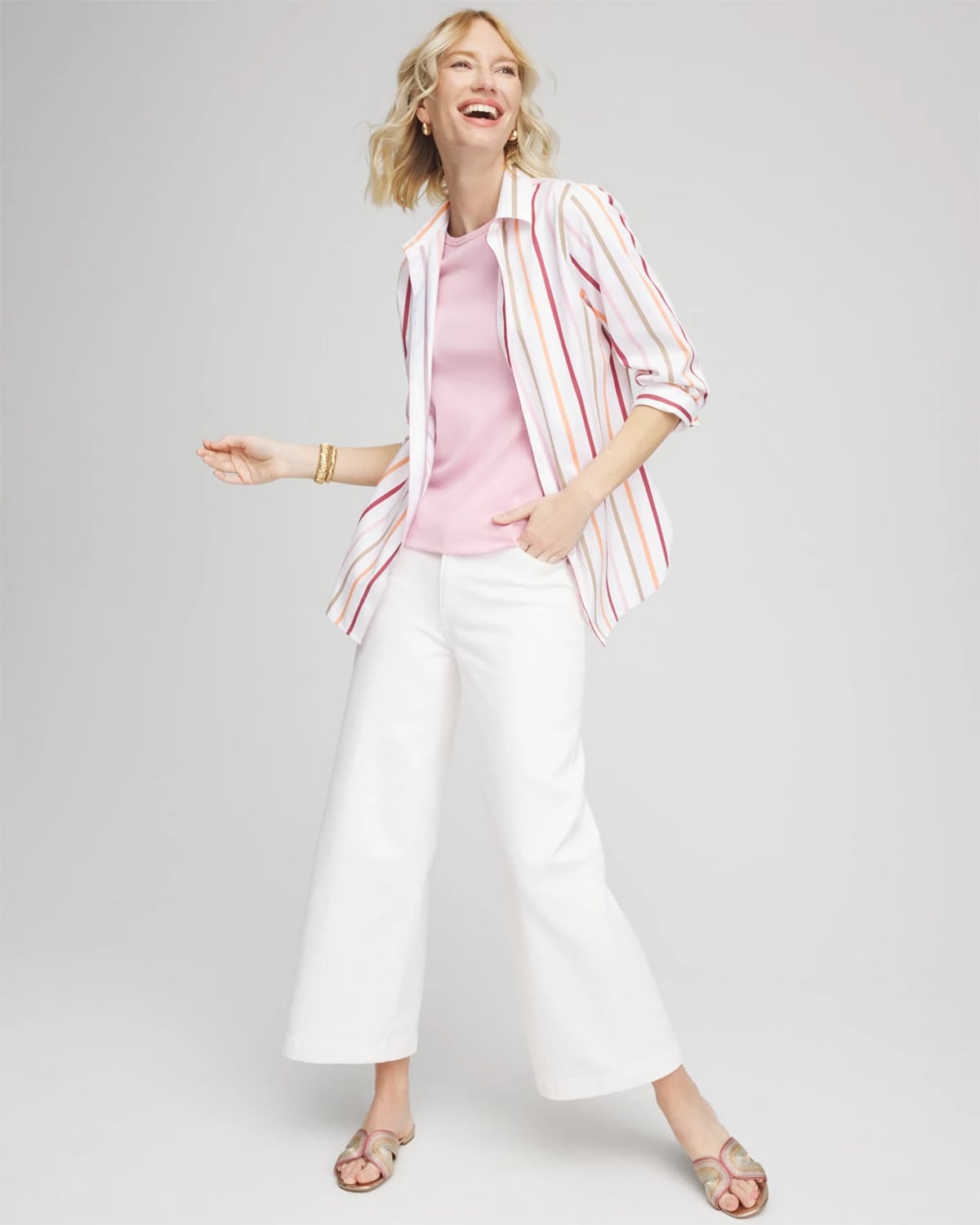 Chico's Classic Fit Pima Cotton Tee In Pink In Pink