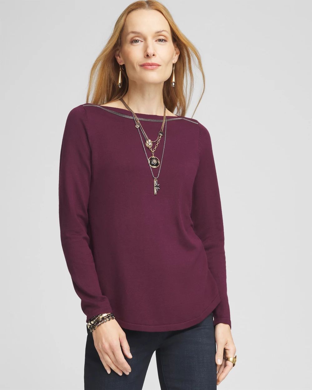 Caviar Bead Bateau Neck Sweater