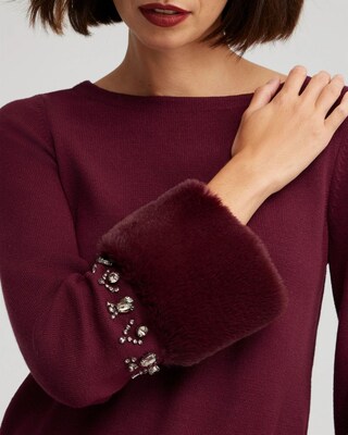 Faux Fur Trim Embellished Sweater