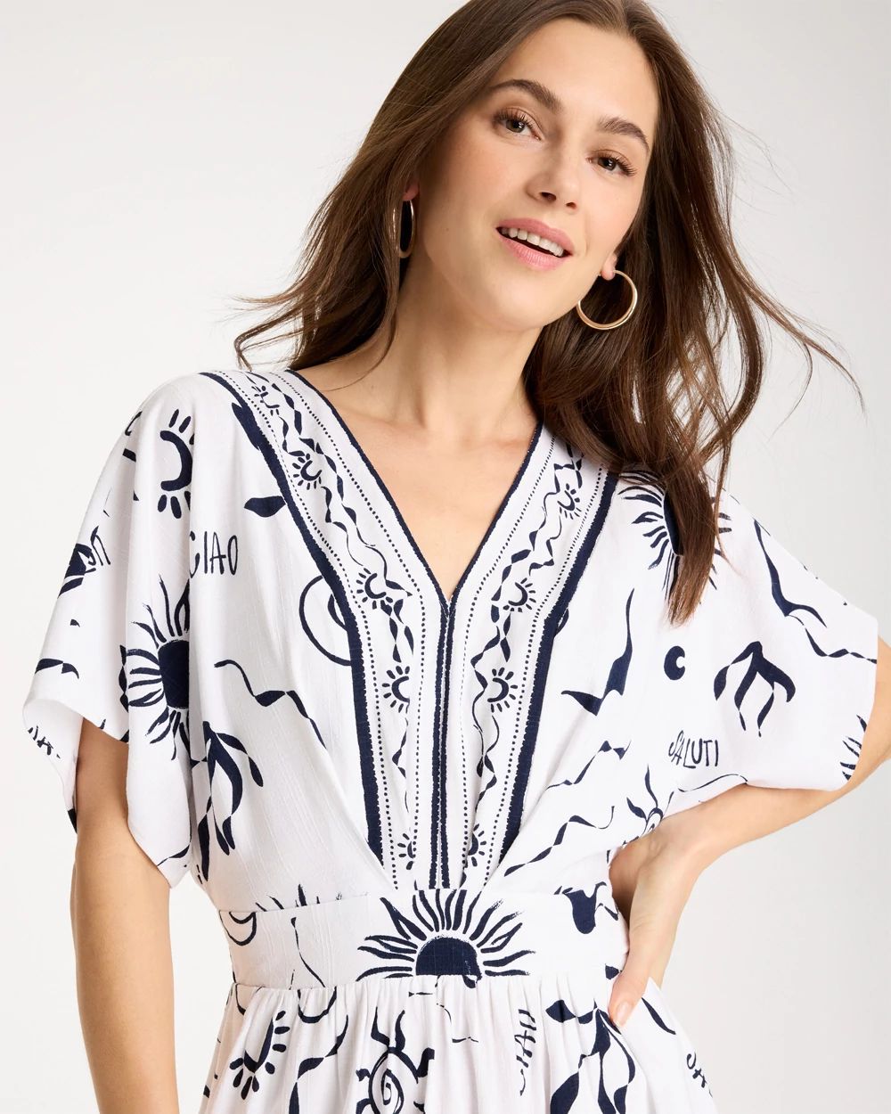 Slub Flutter-Sleeve Vacation Dress click to view larger image.