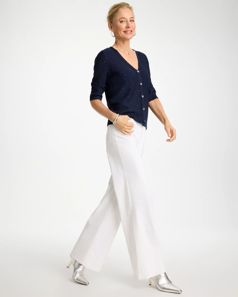 Stitchy Sequin V-Neck Cardigan click to view larger image.