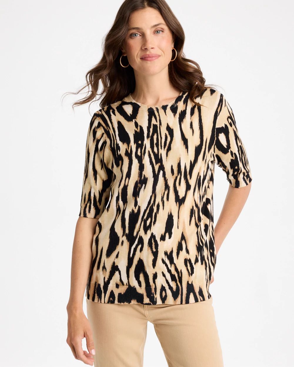 Ella Ikat Print Short-Sleeve Sweater